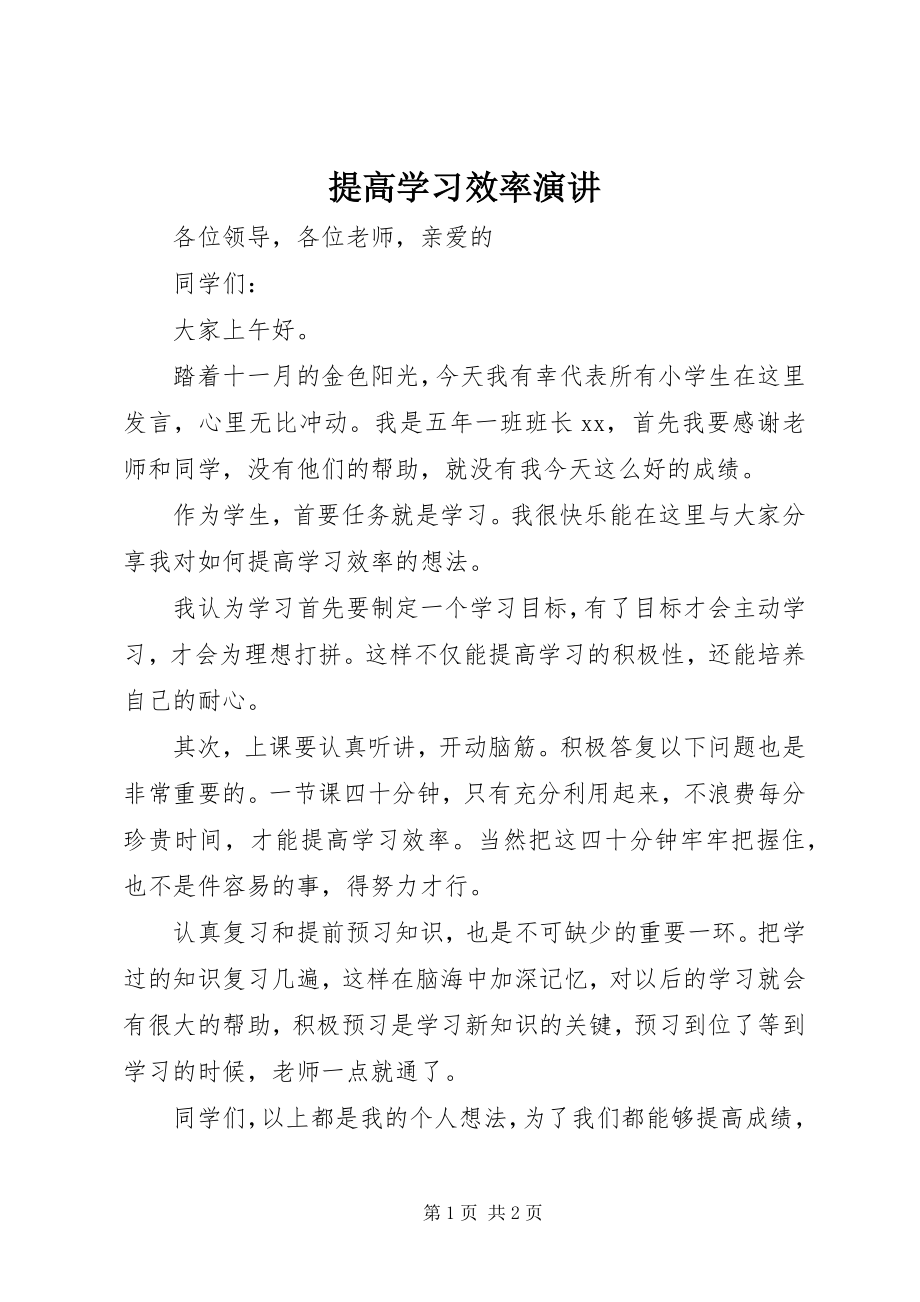 2023年提高学习效率演讲.docx_第1页