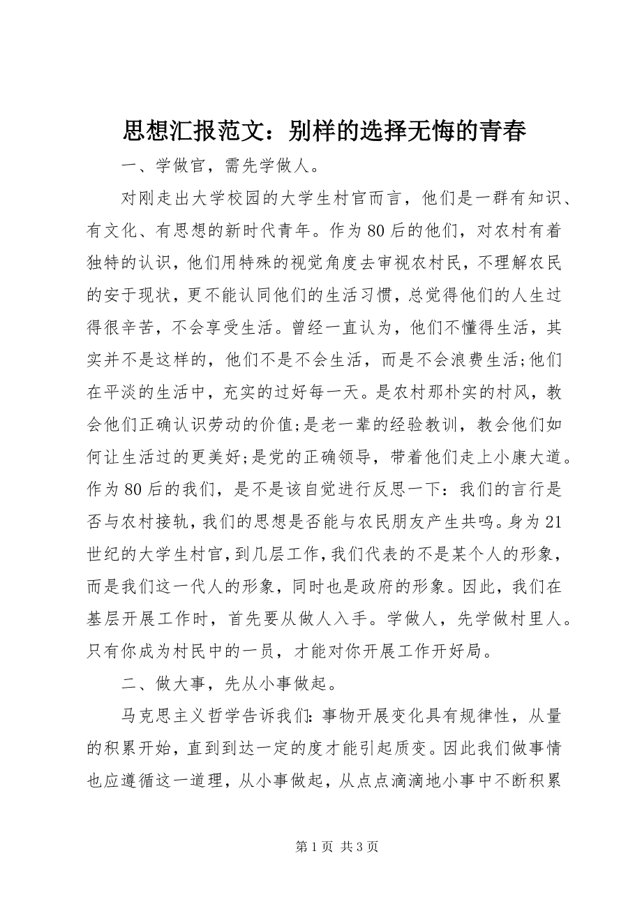 2023年思想汇报别样的选择无悔的青春.docx_第1页