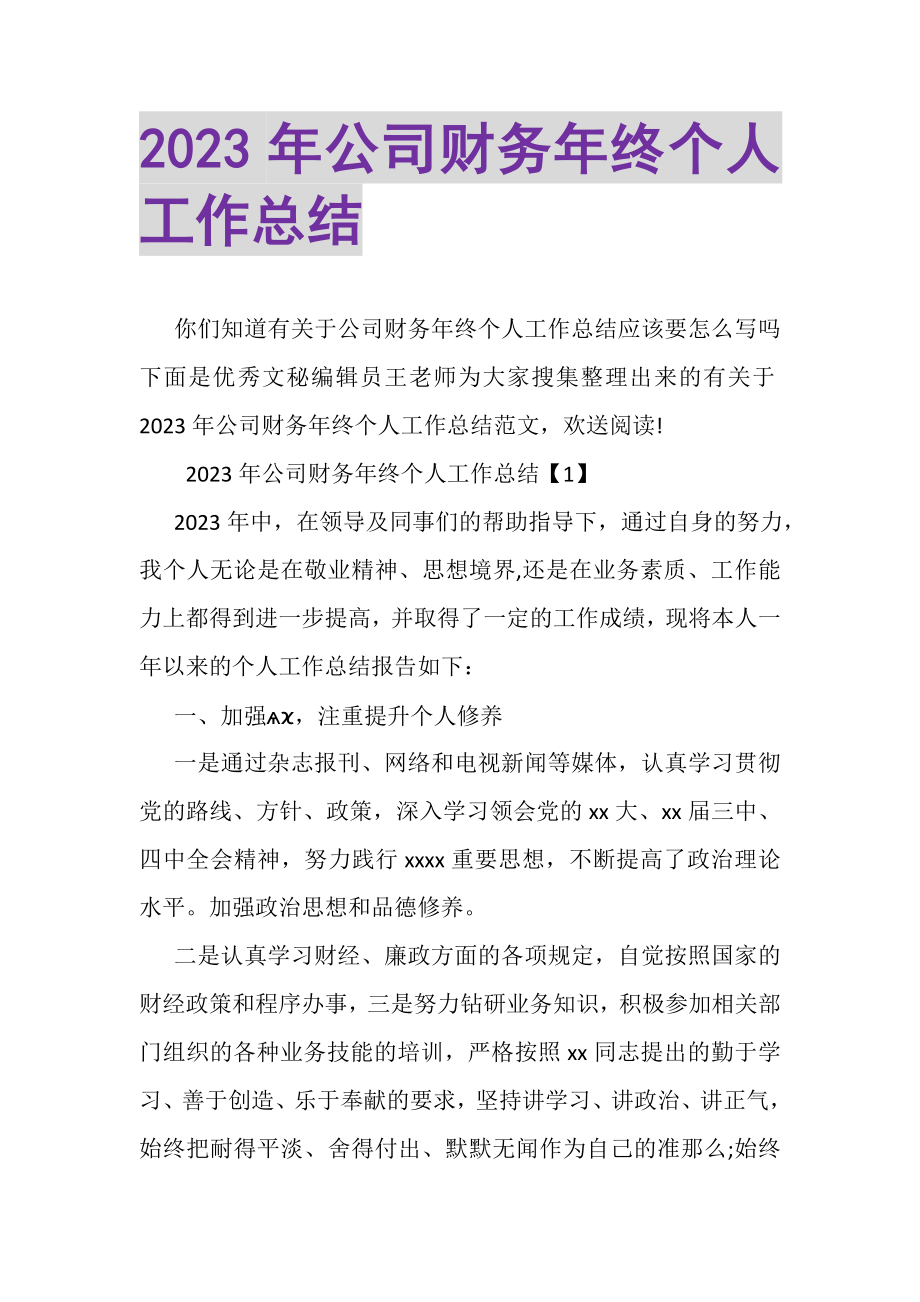 2023年公司财务年终个人工作总结.doc_第1页