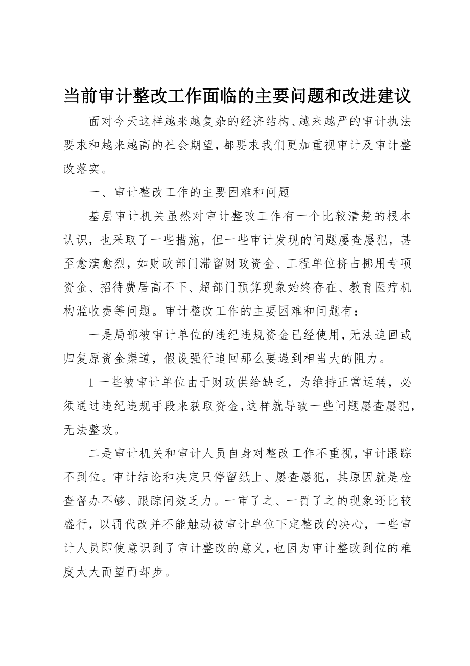 2023年当前审计整改工作面临的主要问题和改进建议新编.docx_第1页