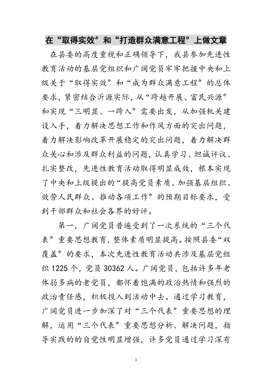 2023年在“取得实效”和“打造群众满意工程”上做文章范文.doc_第1页