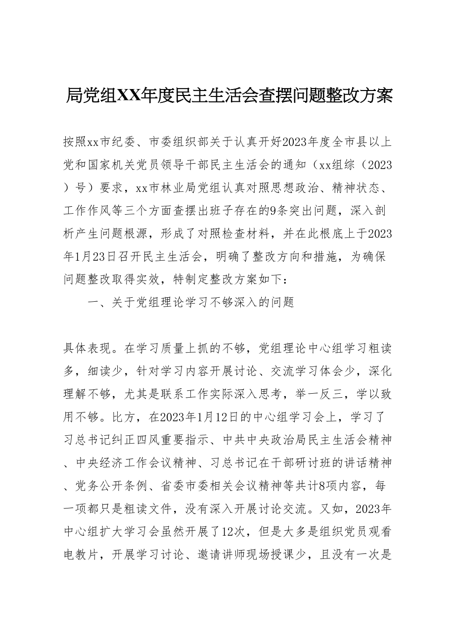 2023年局党组年度民主生活会查摆问题整改方案.doc_第1页