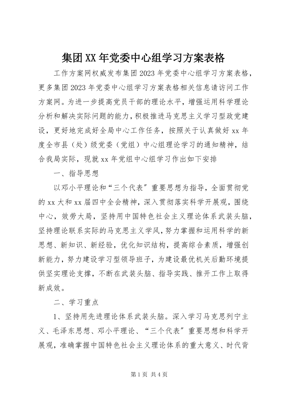 2023年集团党委中心组学习计划表格.docx_第1页