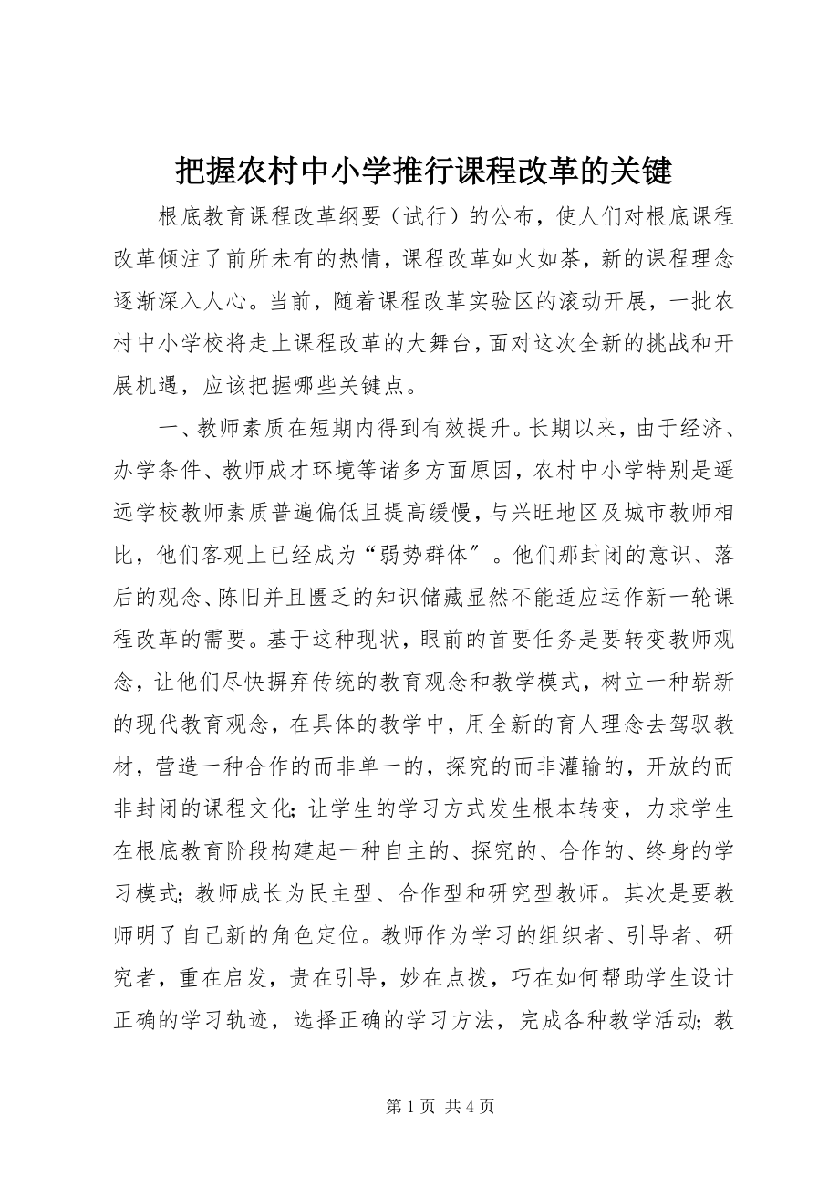 2023年把握农村中小学推行课程改革的关键新编.docx_第1页