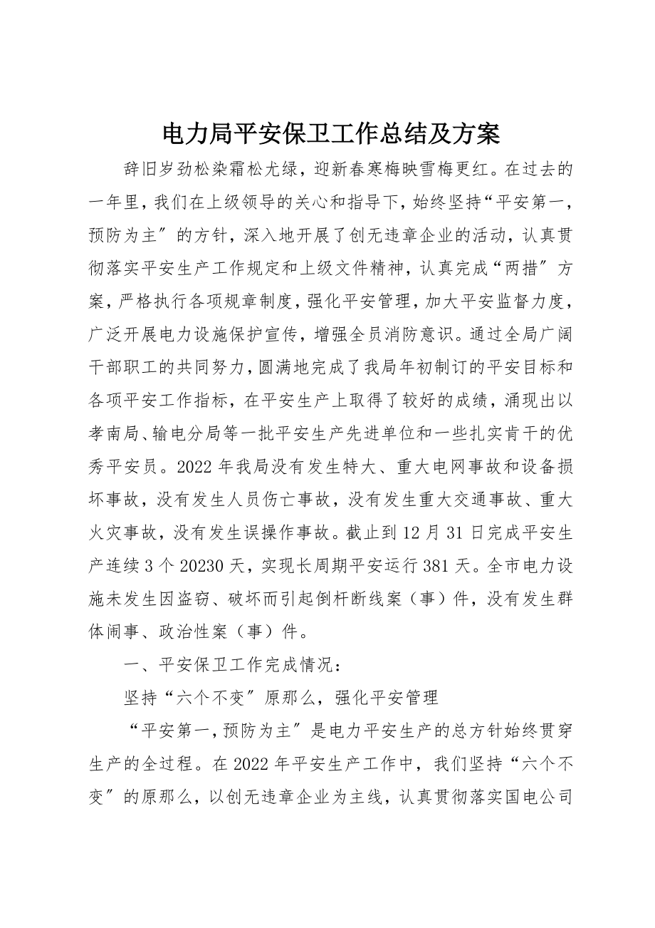 2023年电力局安全保卫工作总结及计划新编.docx_第1页