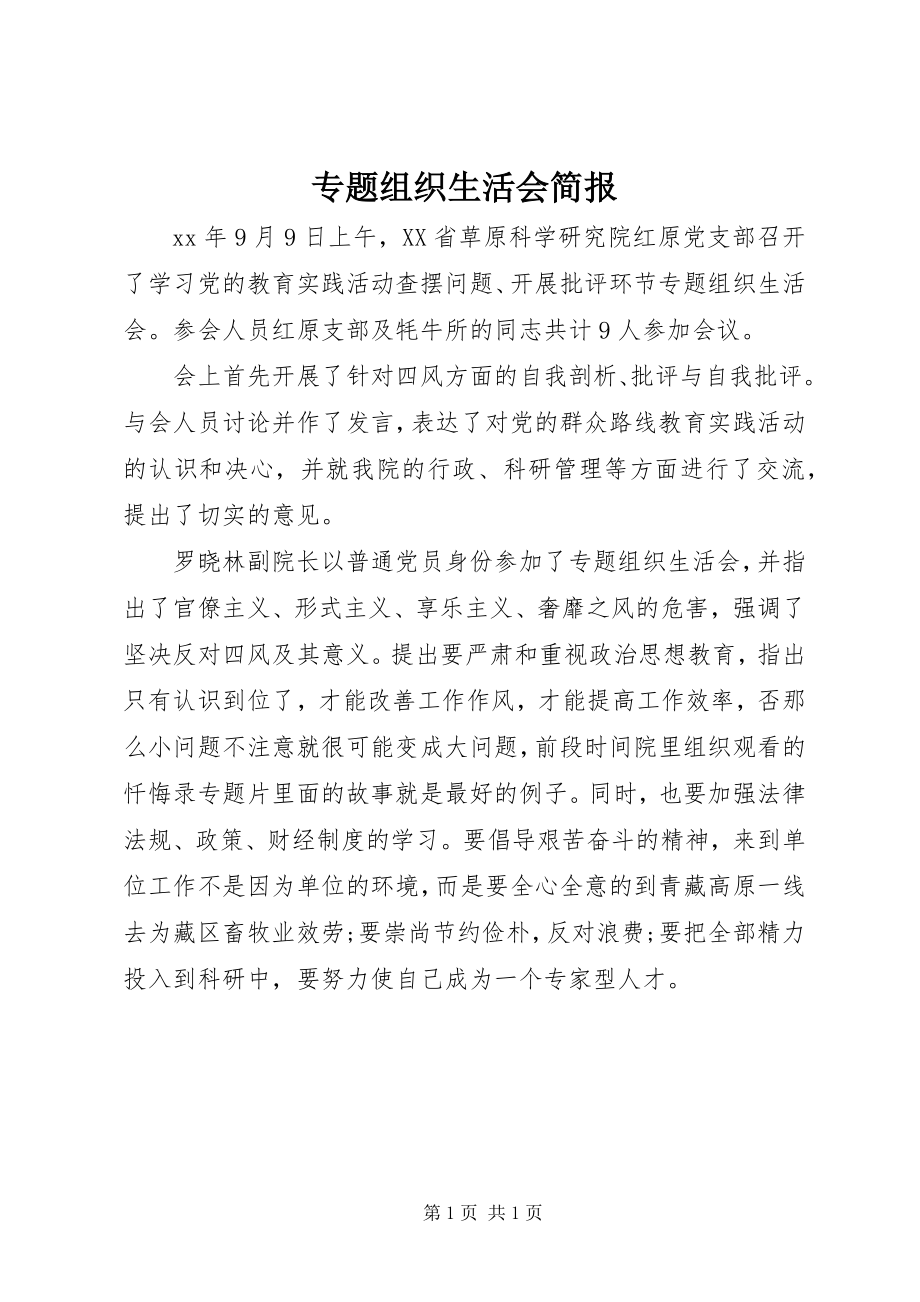 2023年专题组织生活会简报.docx_第1页