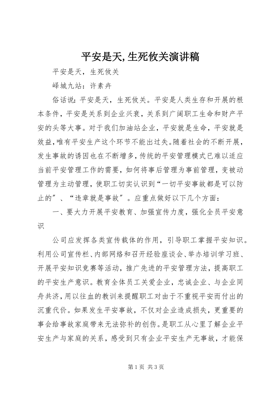 2023年安全是天生死攸关演讲稿新编.docx_第1页