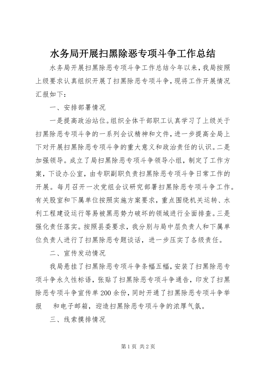 2023年水务局开展扫黑除恶专项斗争工作总结.docx_第1页