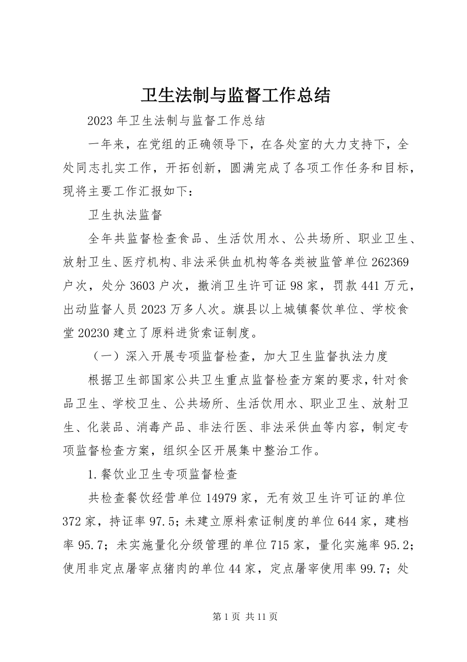 2023年卫生法制与监督工作总结.docx_第1页