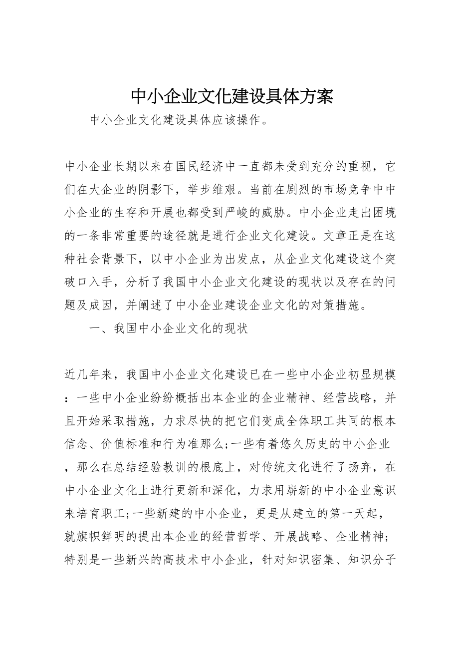 2023年中小企业文化建设具体方案 .doc_第1页