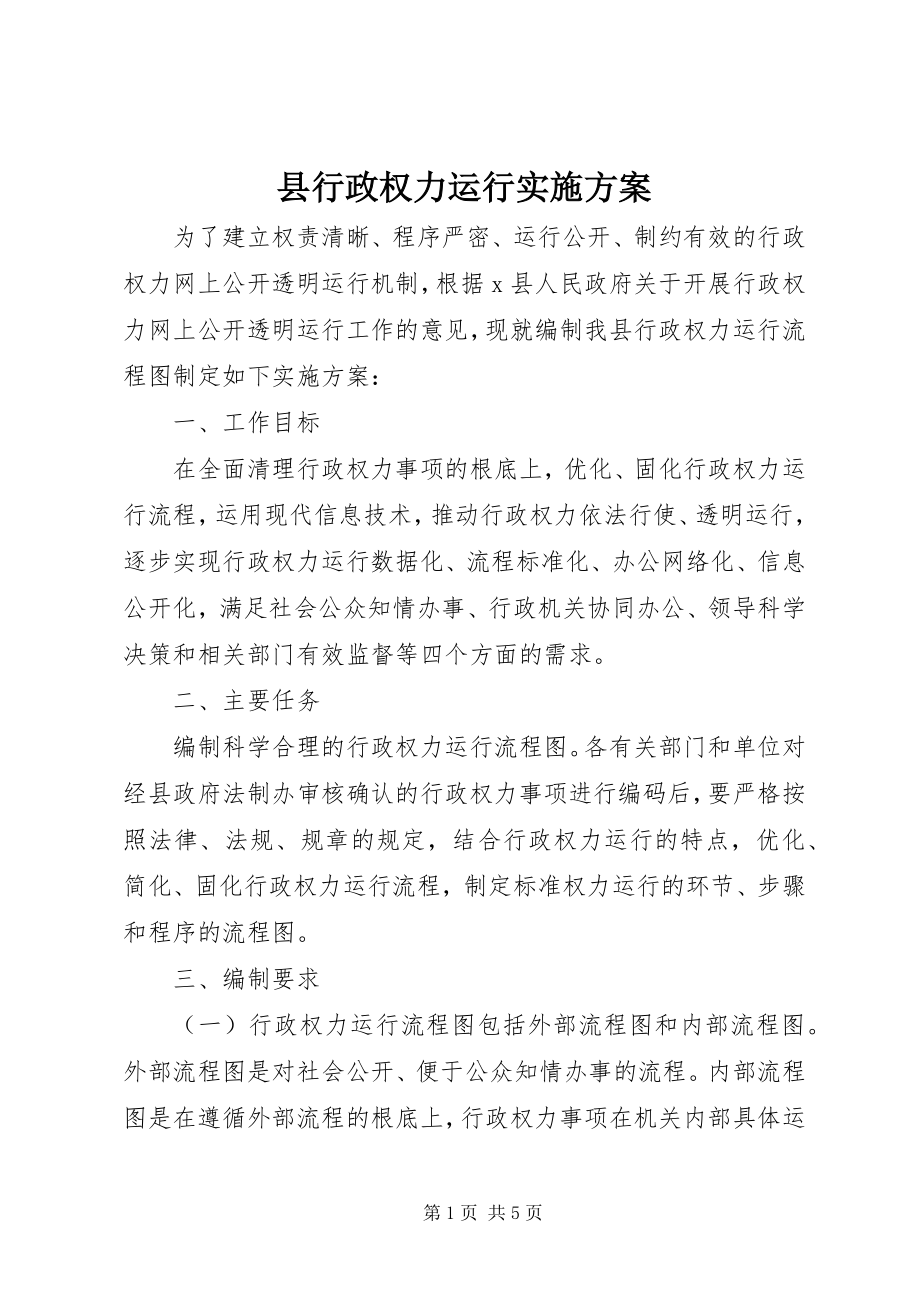 2023年县行政权力运行实施方案.docx_第1页