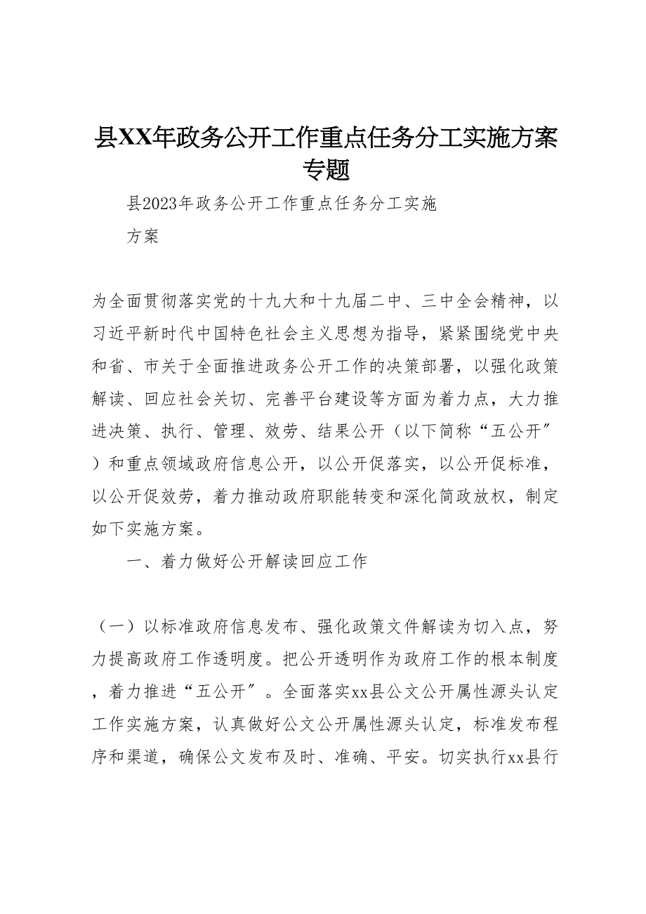 2023年县年政务公开工作重点任务分工实施方案专题.doc_第1页