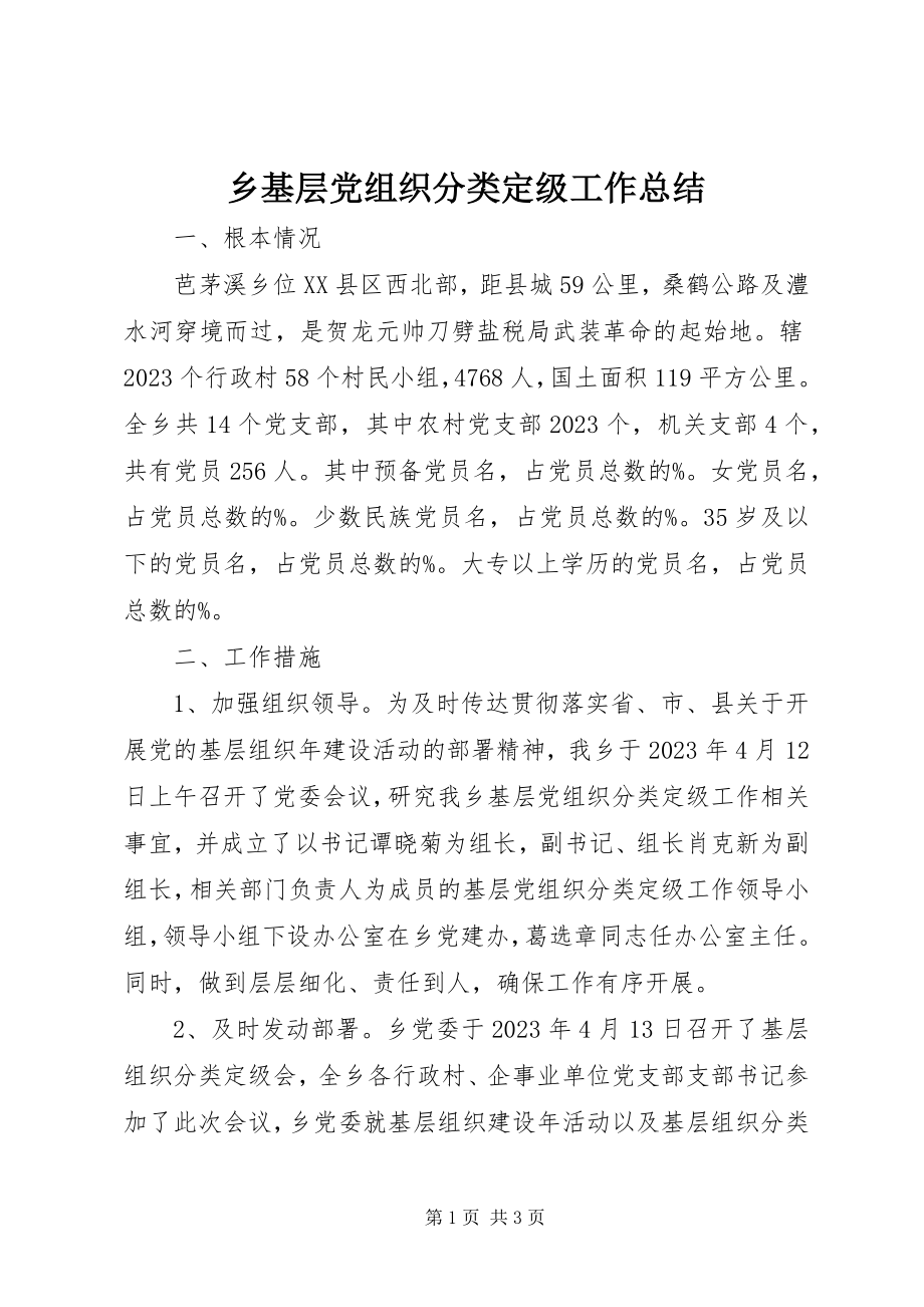 2023年乡基层党组织分类定级工作总结.docx_第1页