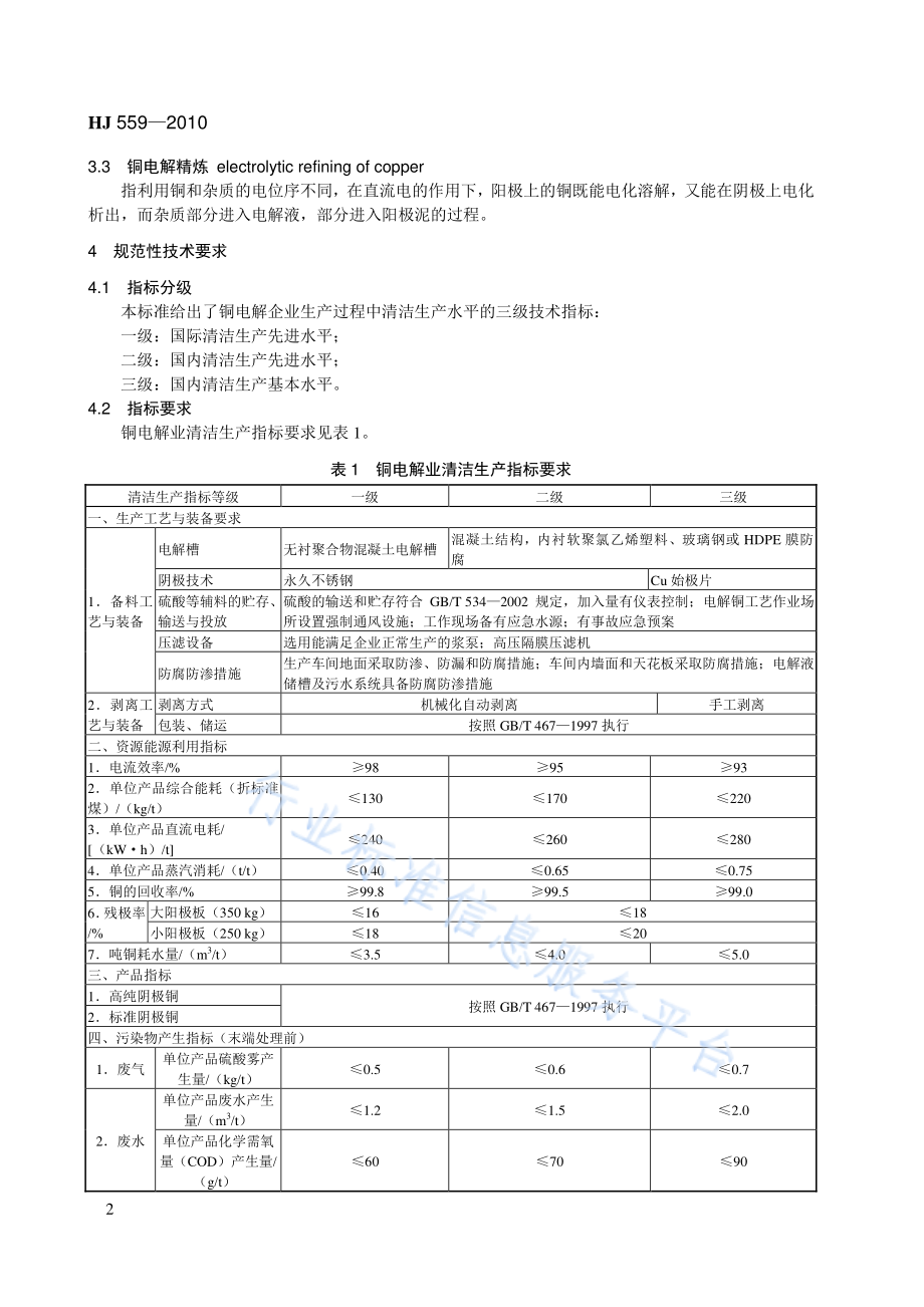 HJ 559-2010 清洁生产标准 铜电解业.pdf_第2页