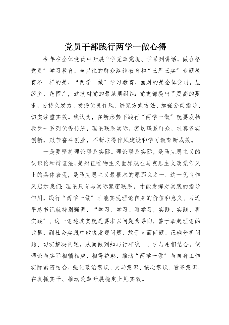 2023年党员干部践行两学一做心得.docx_第1页