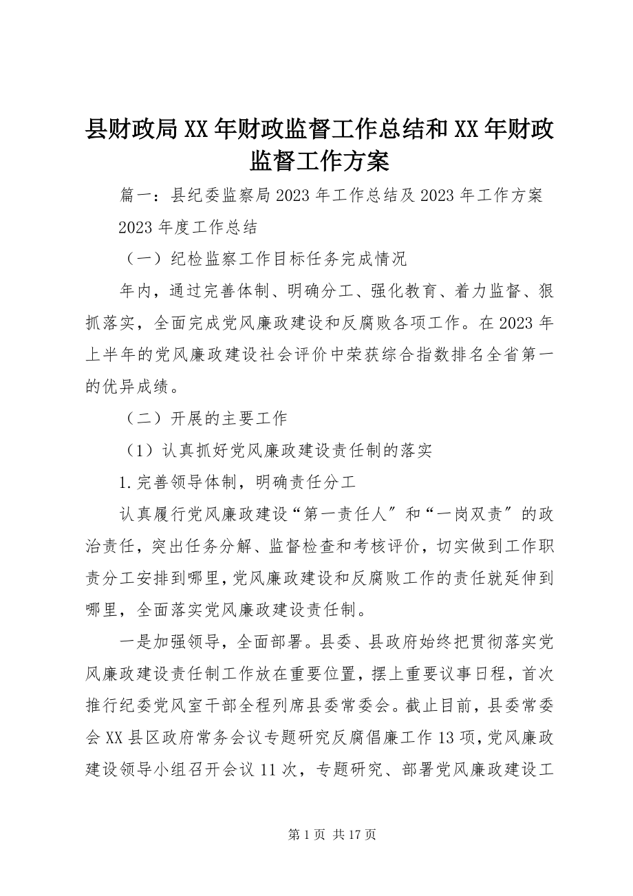 2023年县财政局财政监督工作总结和财政监督工作计划.docx_第1页