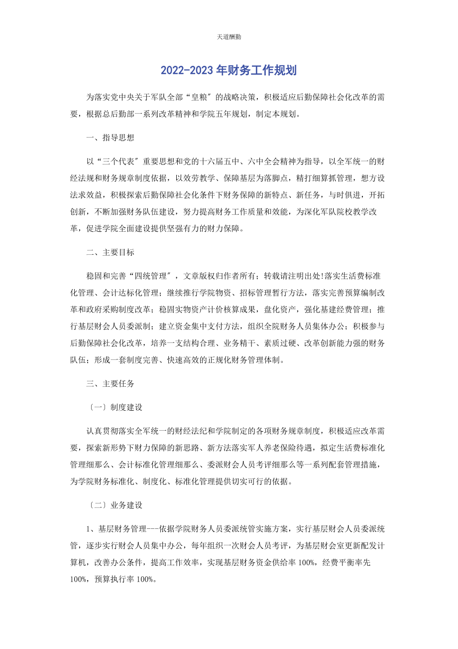 2023年财务工作规划.docx_第1页