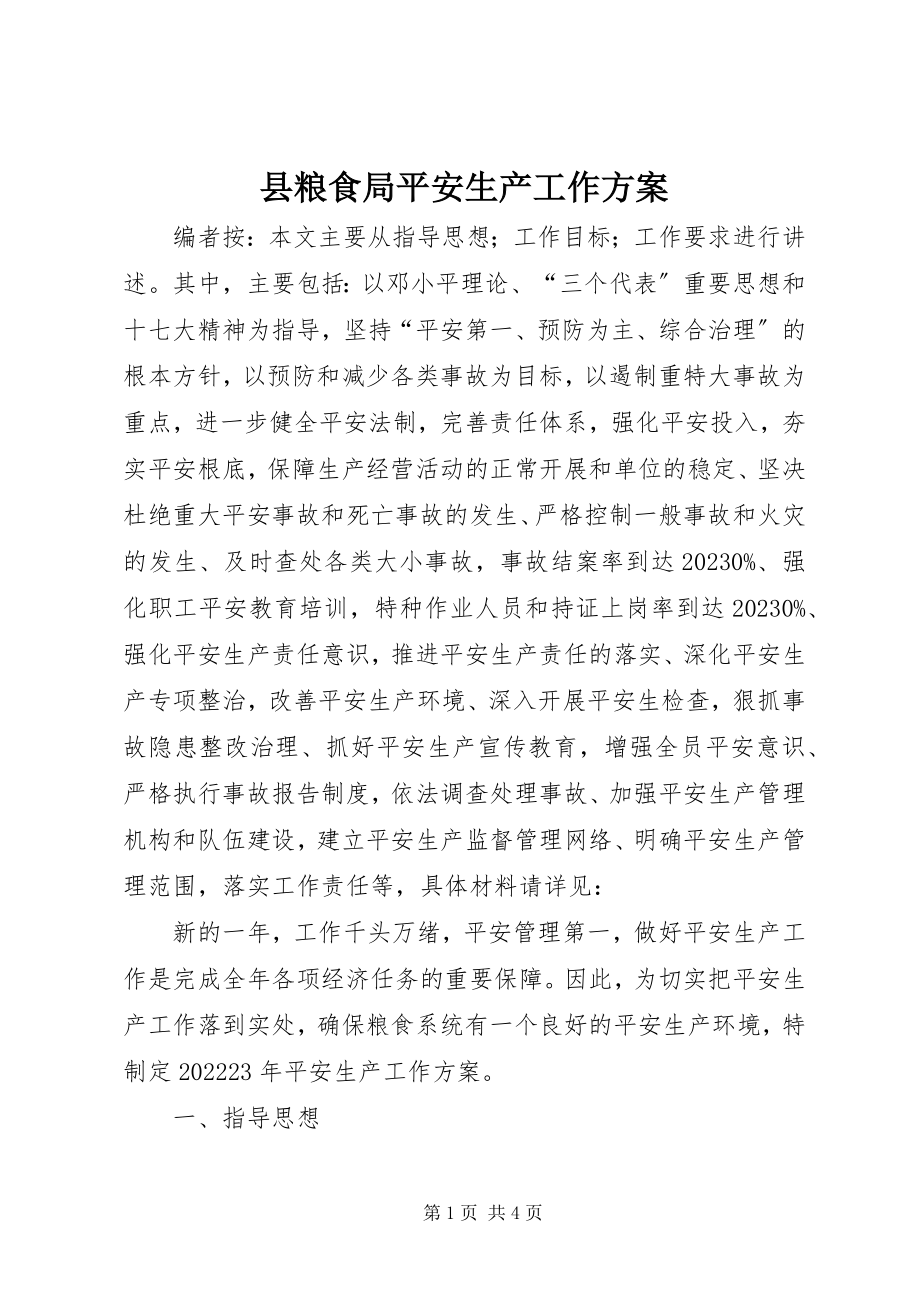 2023年县粮食局安全生产工作计划.docx_第1页