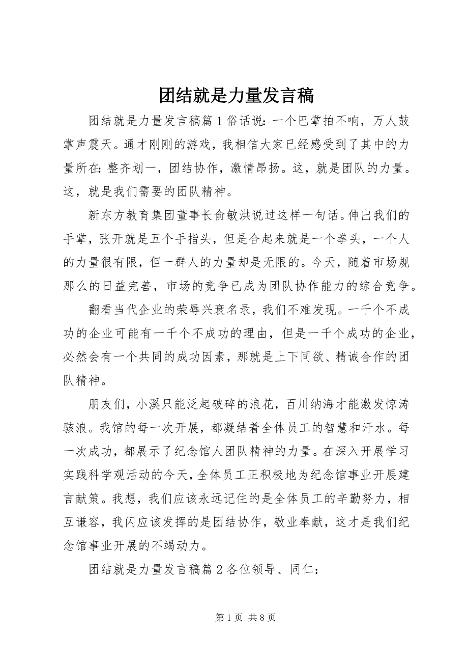 2023年团结就是力量讲话稿.docx_第1页