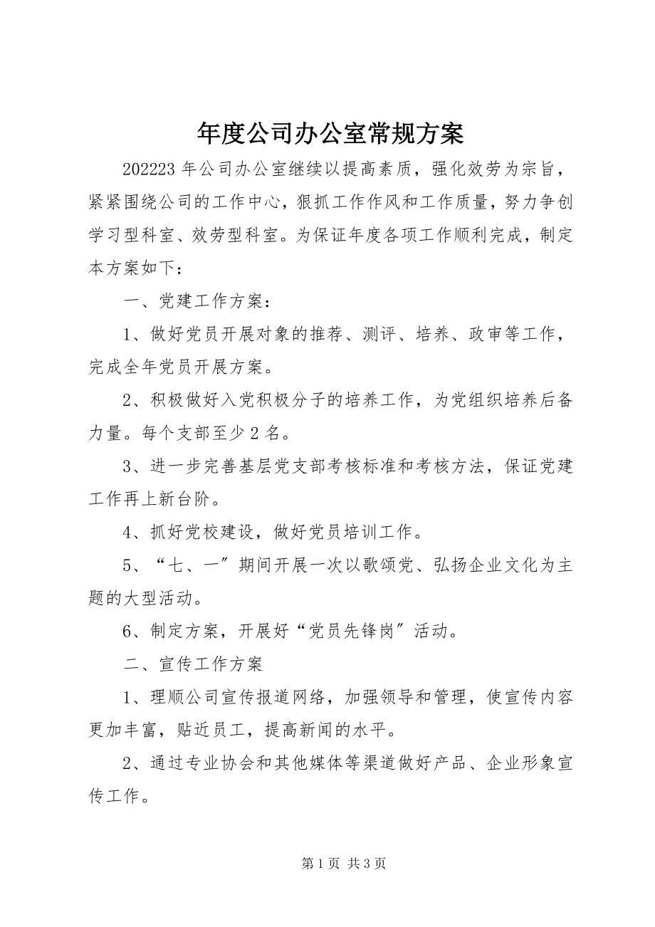 2023年公司办公室常规计划.docx_第1页