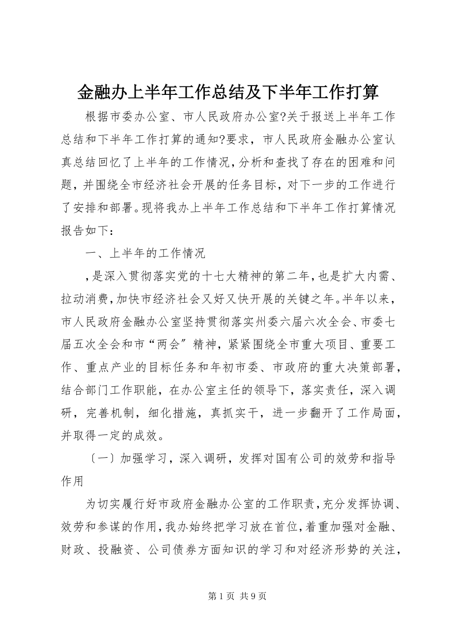 2023年金融办上半年工作总结及下半工作打算.docx_第1页