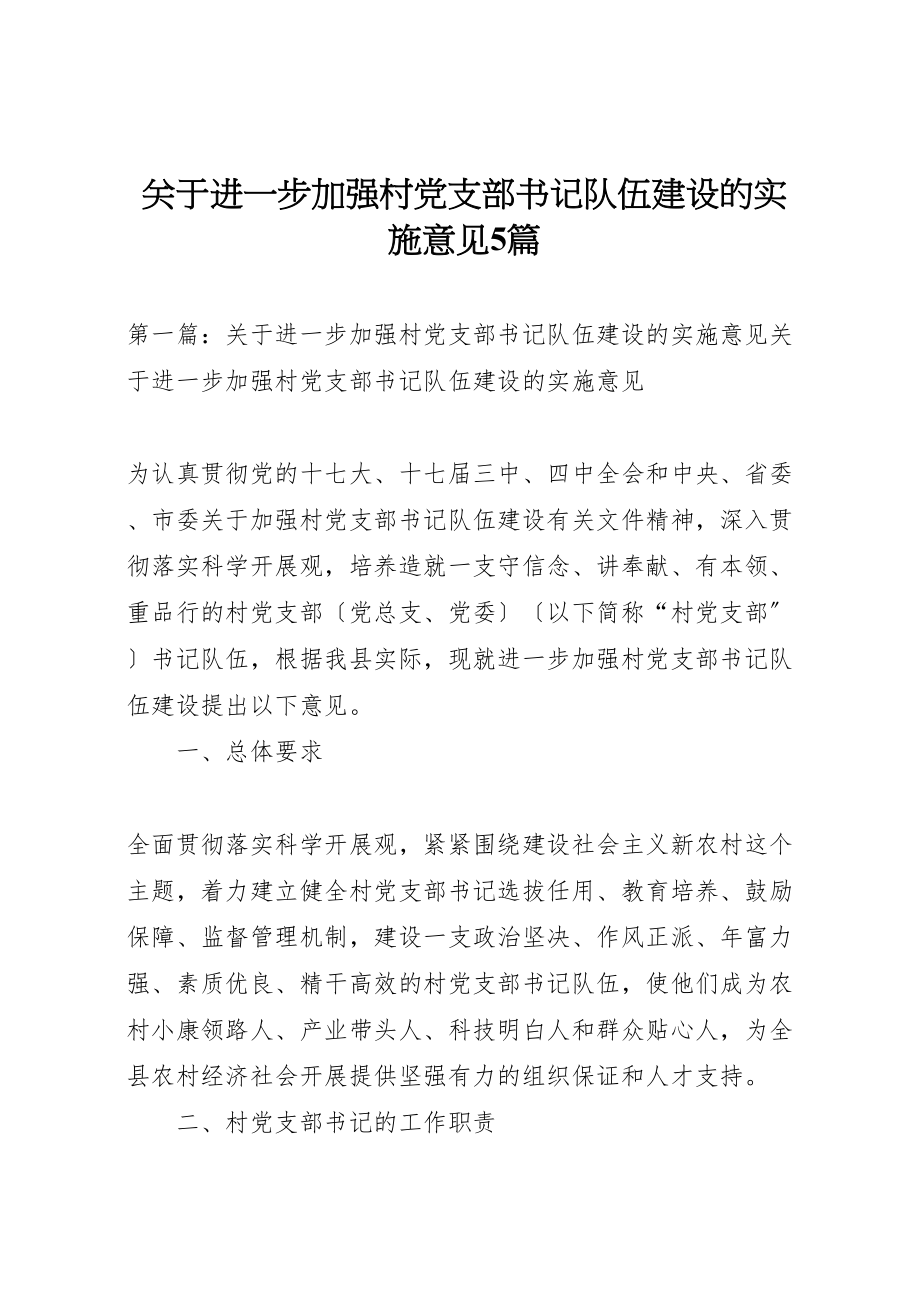 2023年关于进一步加强村党支部书记队伍建设的实施意见5篇.doc_第1页