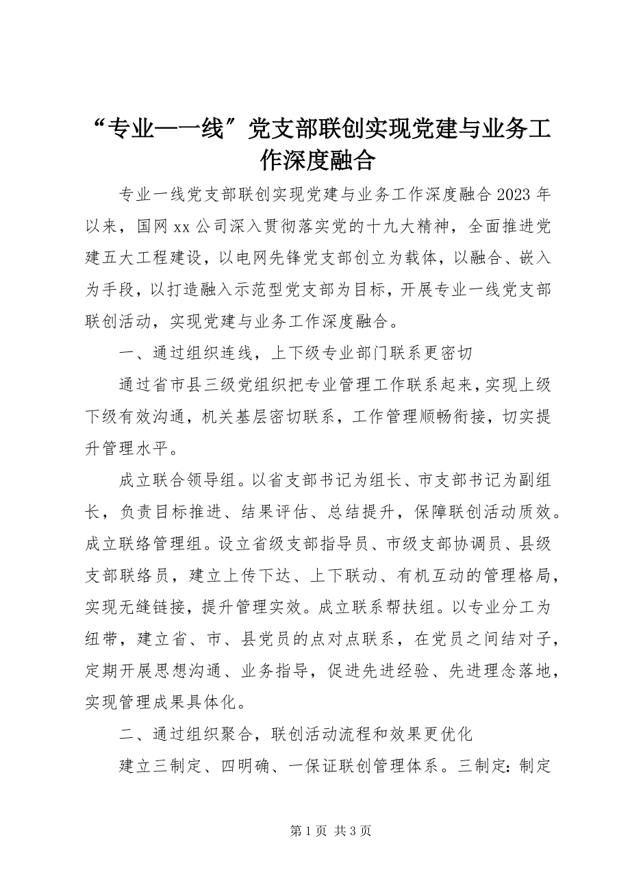 2023年“专业一线”党支部联创实现党建与业务工作深度融合新编.docx_第1页