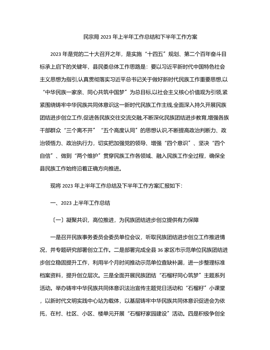 民宗局上半年工作总结和下半年工作计划范文.docx_第1页