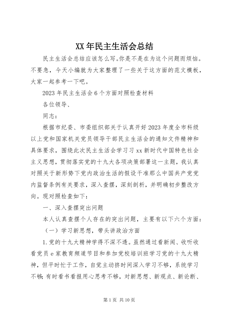 2023年民主生活会总结3.docx_第1页