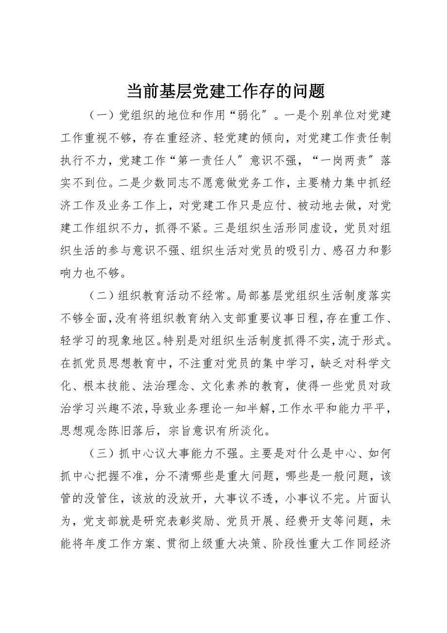 2023年当前基层党建工作存的问题新编.docx_第1页