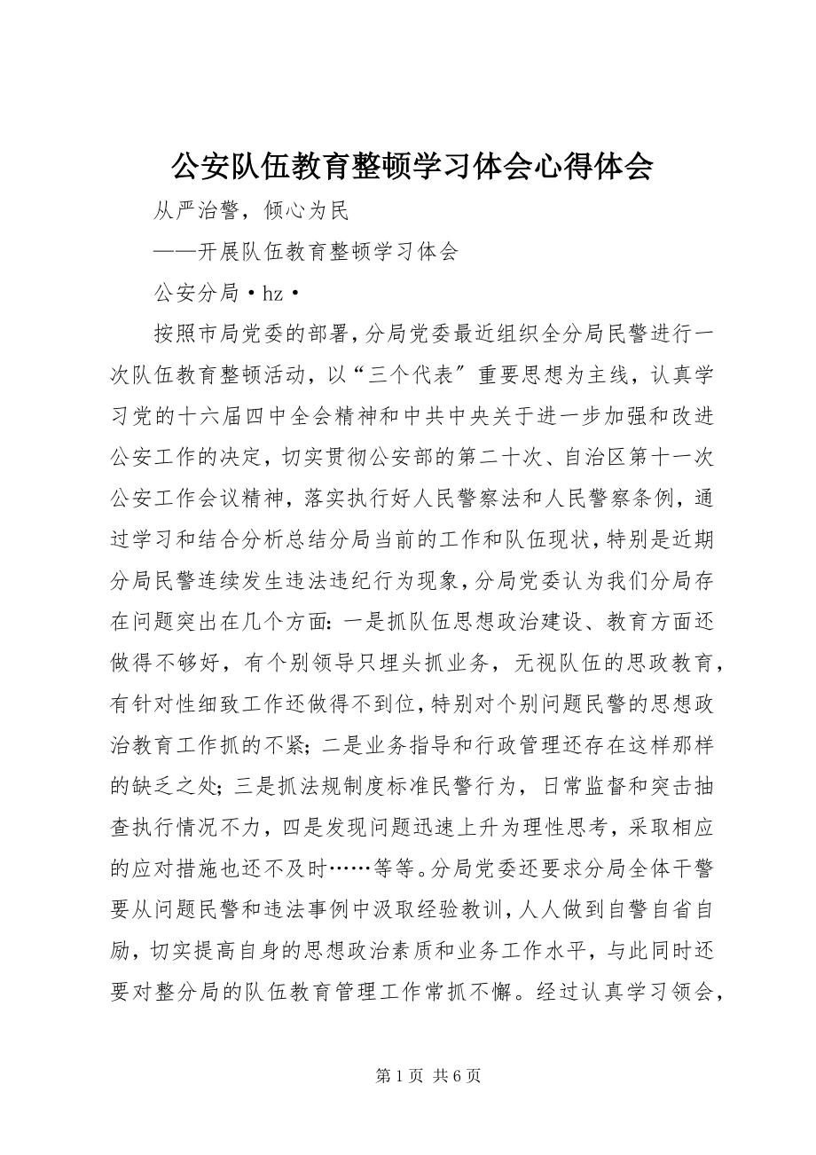 2023年公安队伍教育整顿学习体会心得体会.docx_第1页