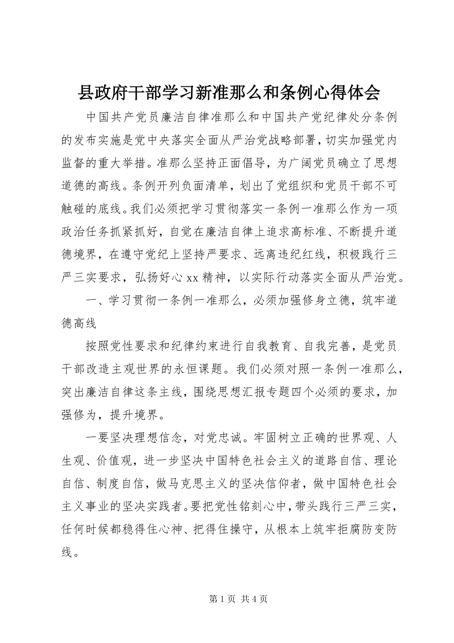 2023年县政府干部学习新准则和条例心得体会.docx_第1页