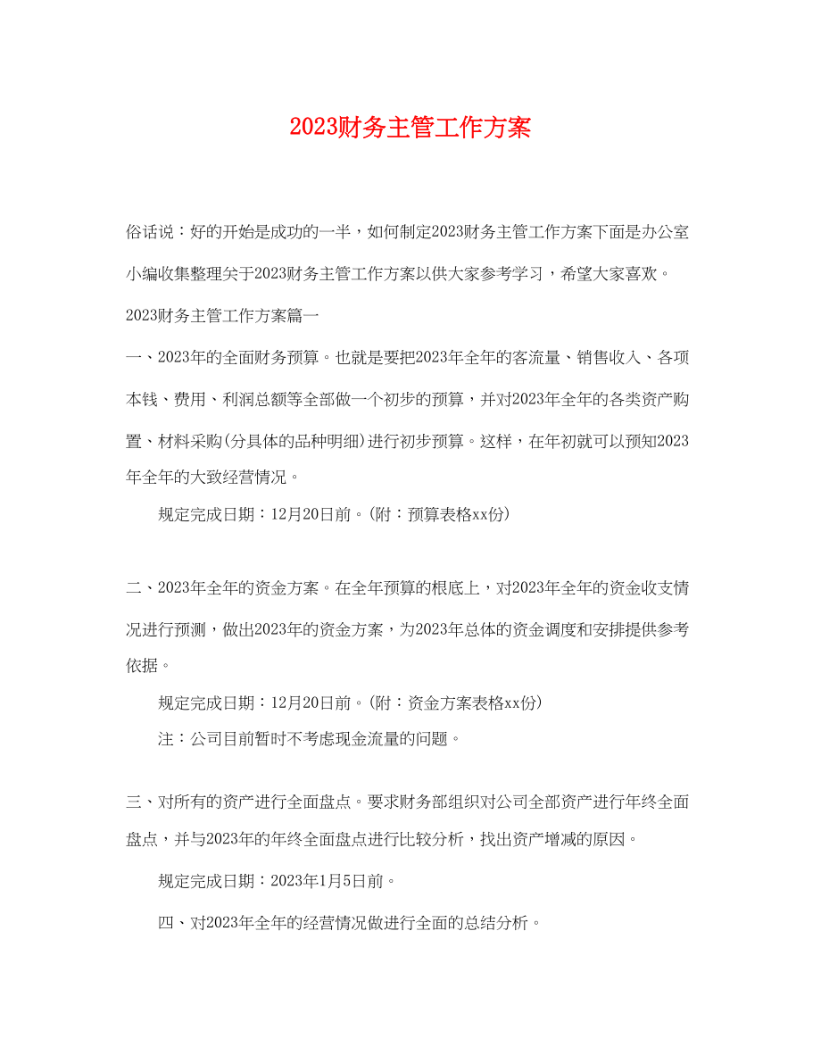 2023年财务主管工作计划.docx_第1页