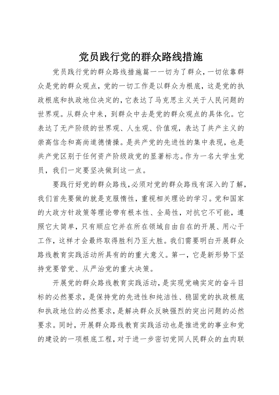 2023年党员践行党的群众路线措施.docx_第1页