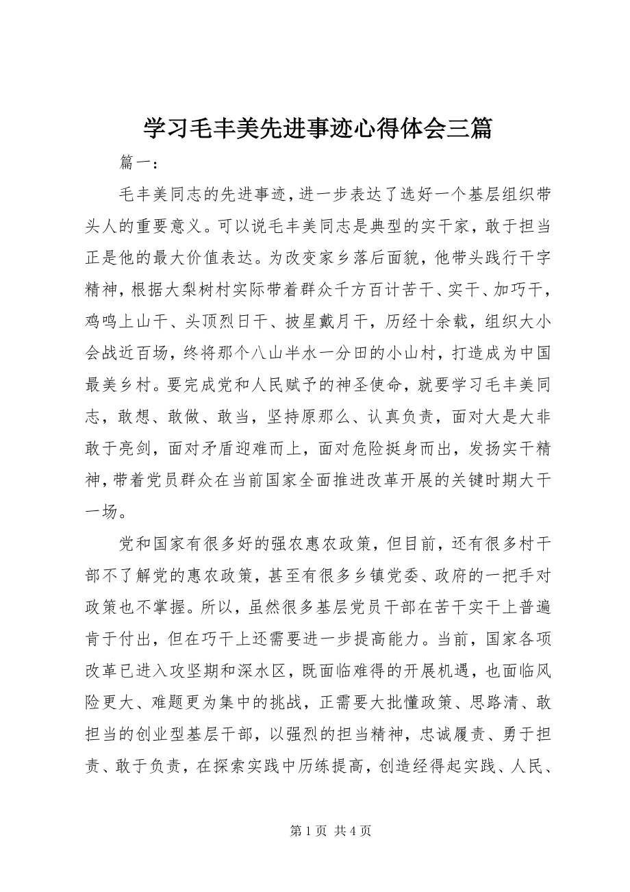 2023年学习毛丰美先进事迹心得体会三篇.docx_第1页