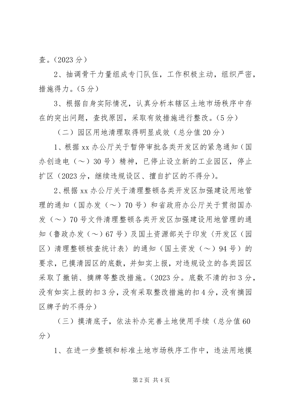 2023年进一步清理整顿土地市场秩序工作检查验收实施方案.docx_第2页