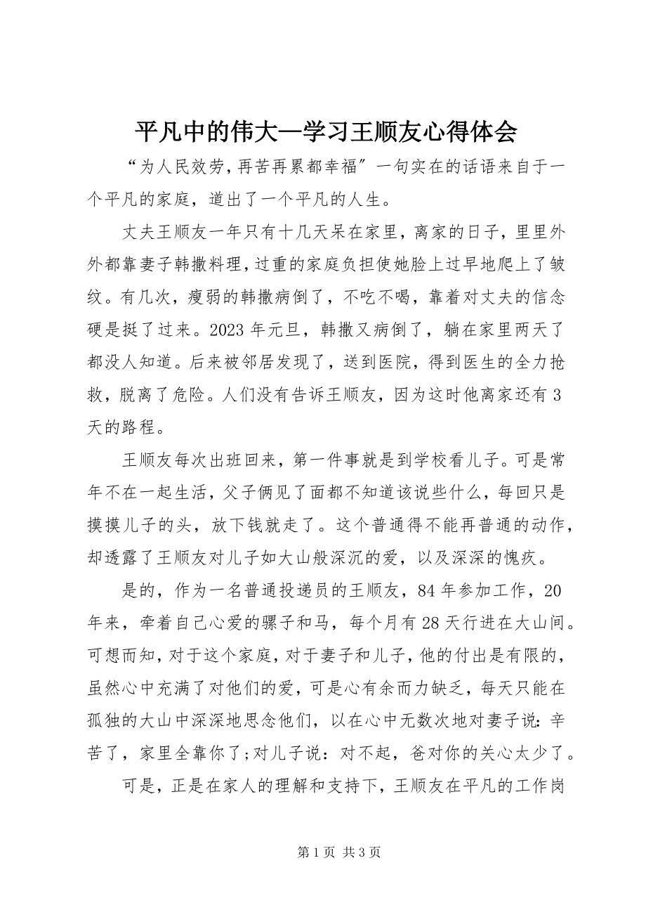 2023年平凡中的伟大学习王顺友心得体会.docx_第1页