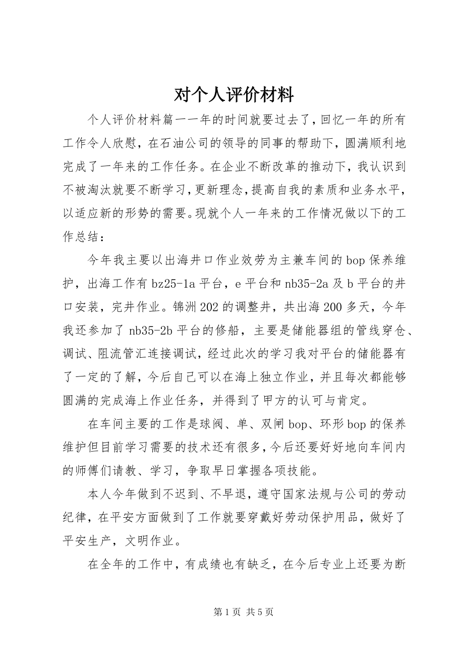 2023年对个人评价材料.docx_第1页