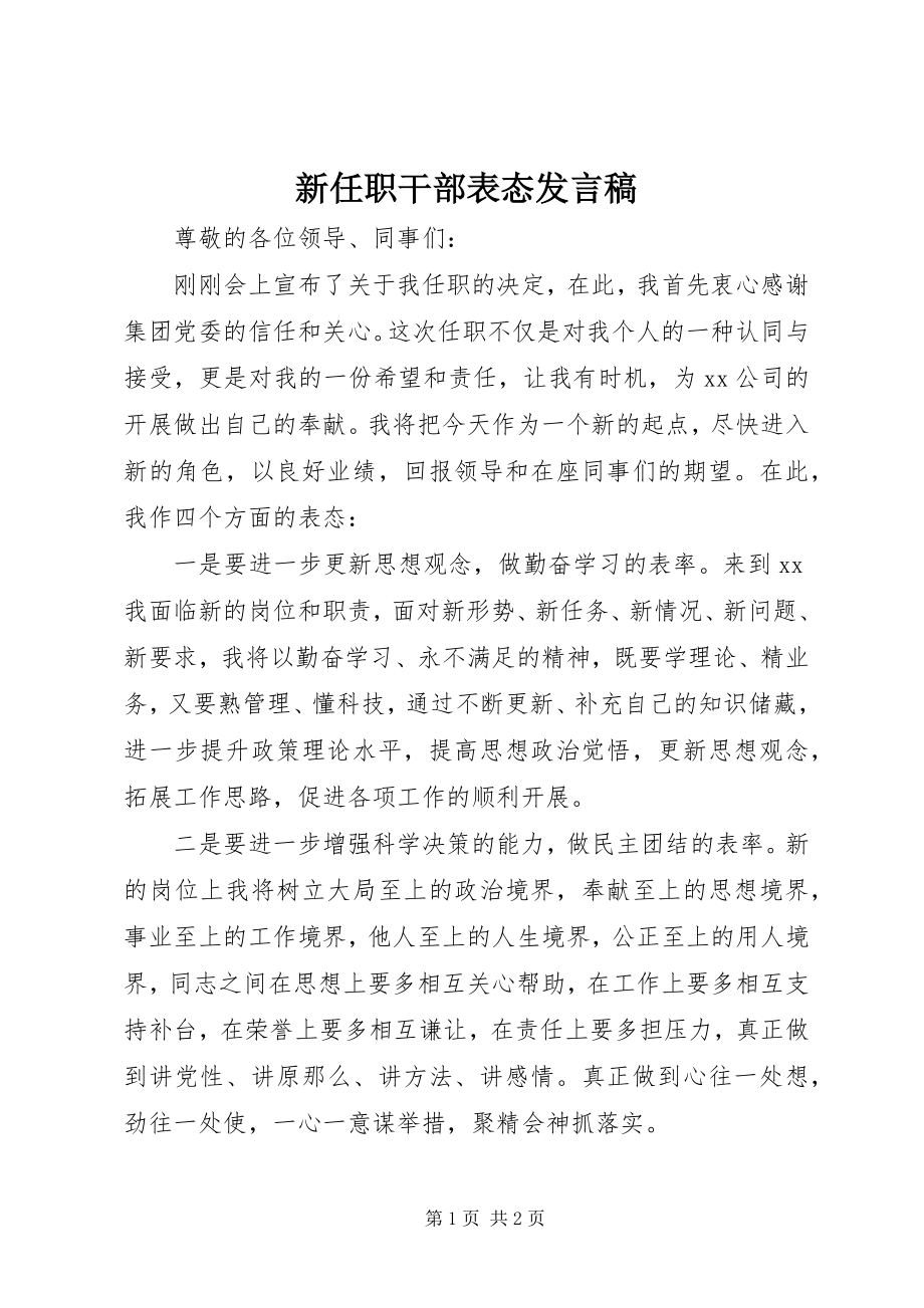 2023年新任职干部表态讲话稿.docx_第1页