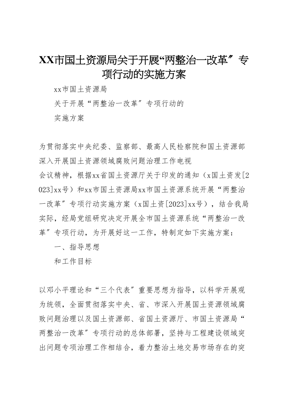 2023年市国土资源局关于开展两整治一改革专项行动的实施方案.doc_第1页