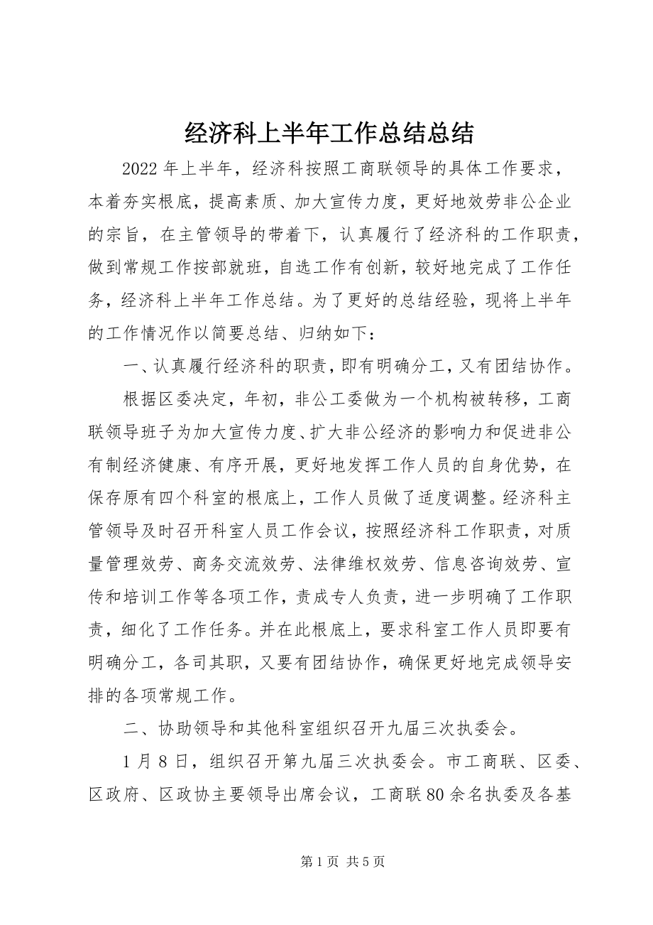 2023年经济科上半年工作总结总结.docx_第1页