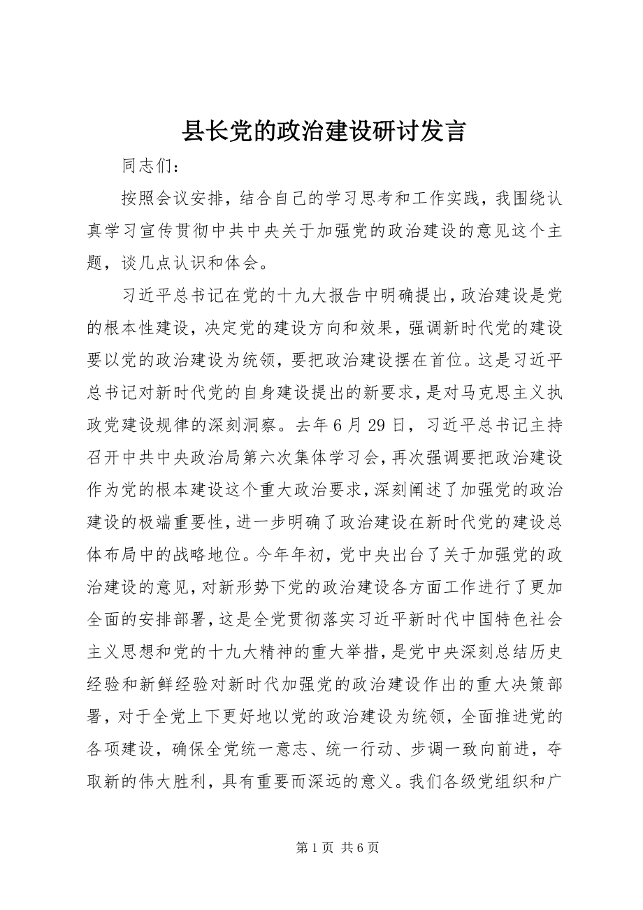 2023年县长党的政治建设研讨讲话.docx_第1页