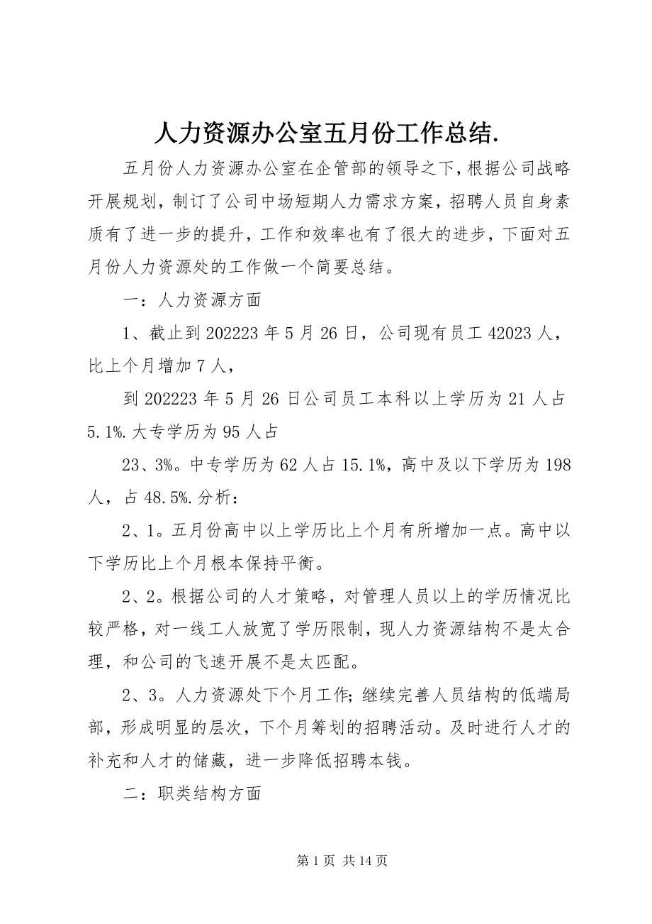 2023年人力资源办公室五月份工作总结.docx_第1页