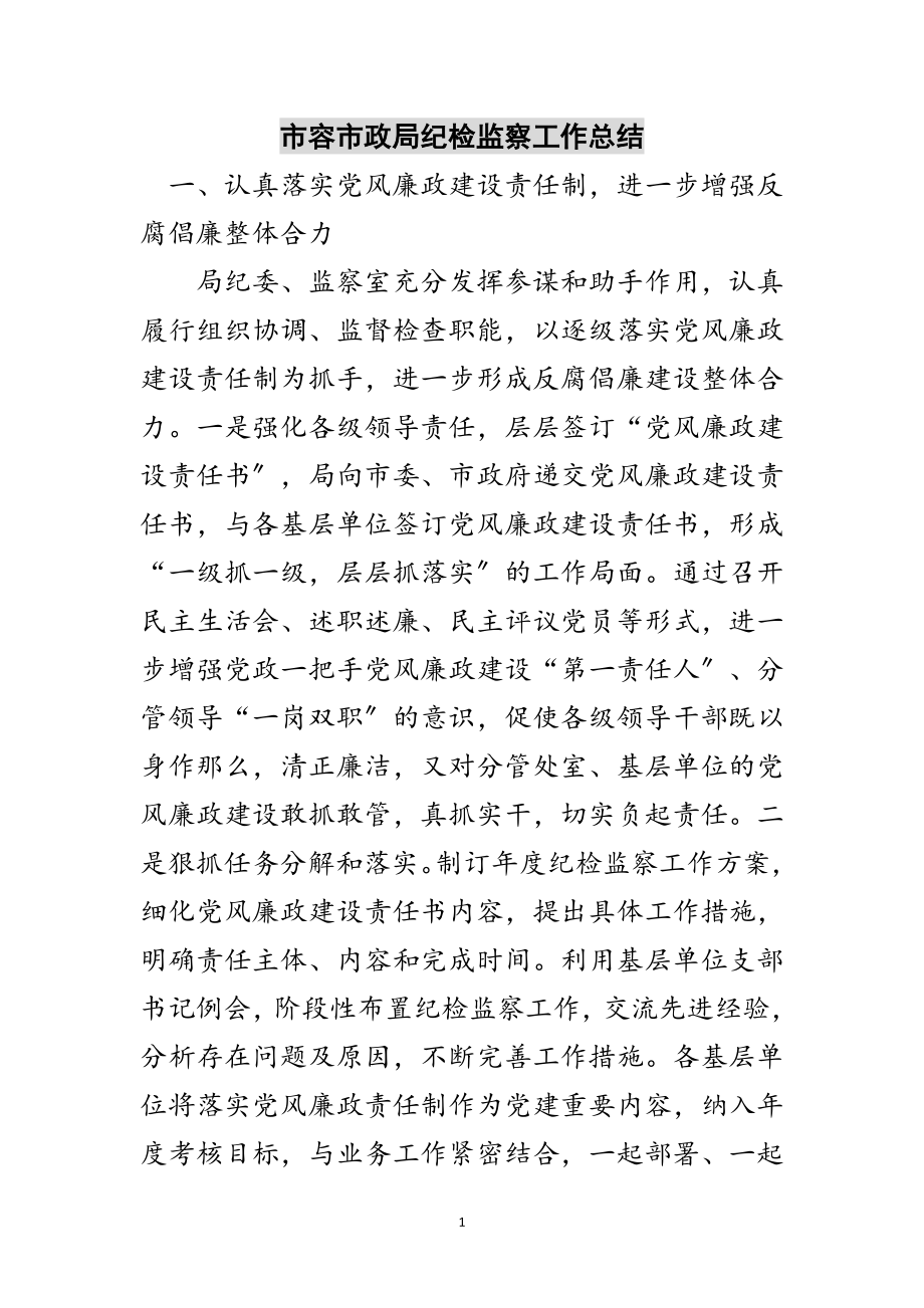 2023年市容市政局纪检监察工作总结范文.doc_第1页