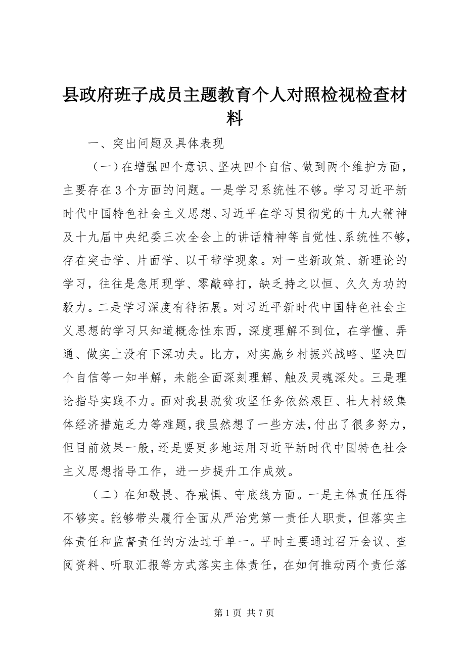 2023年县政府班子成员主题教育个人对照检视检查材料.docx_第1页