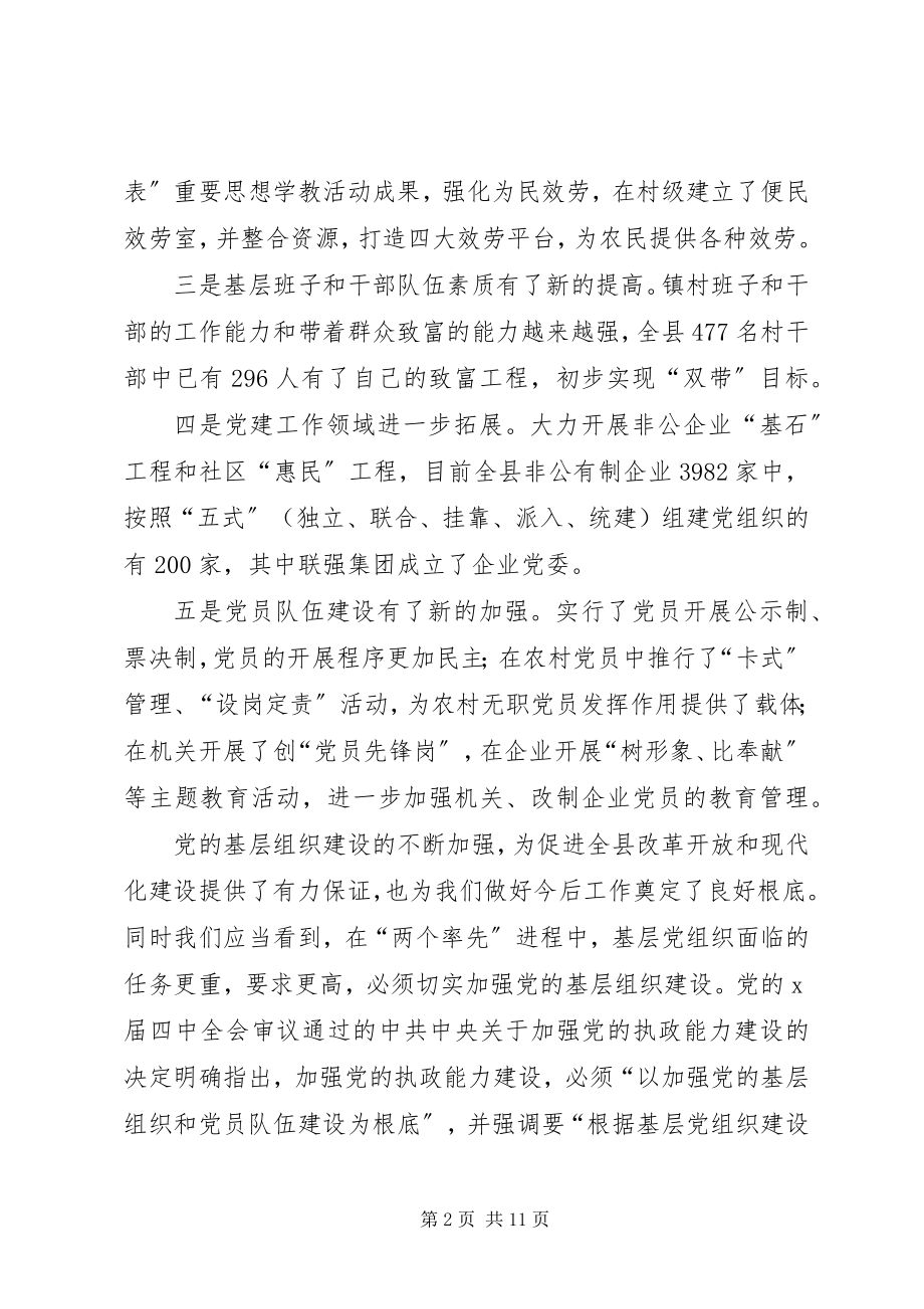 2023年县党的基层组织建设工作会议上的致辞.docx_第2页