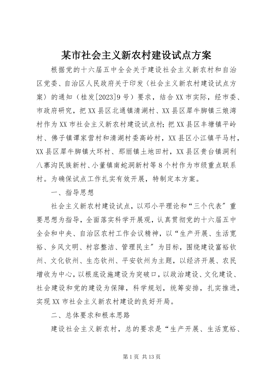 2023年xx市社会主义新农村建设试点方案.docx_第1页