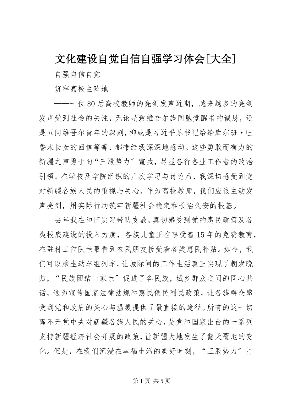 2023年《文化建设自觉自信自强》学习体会大全新编.docx_第1页