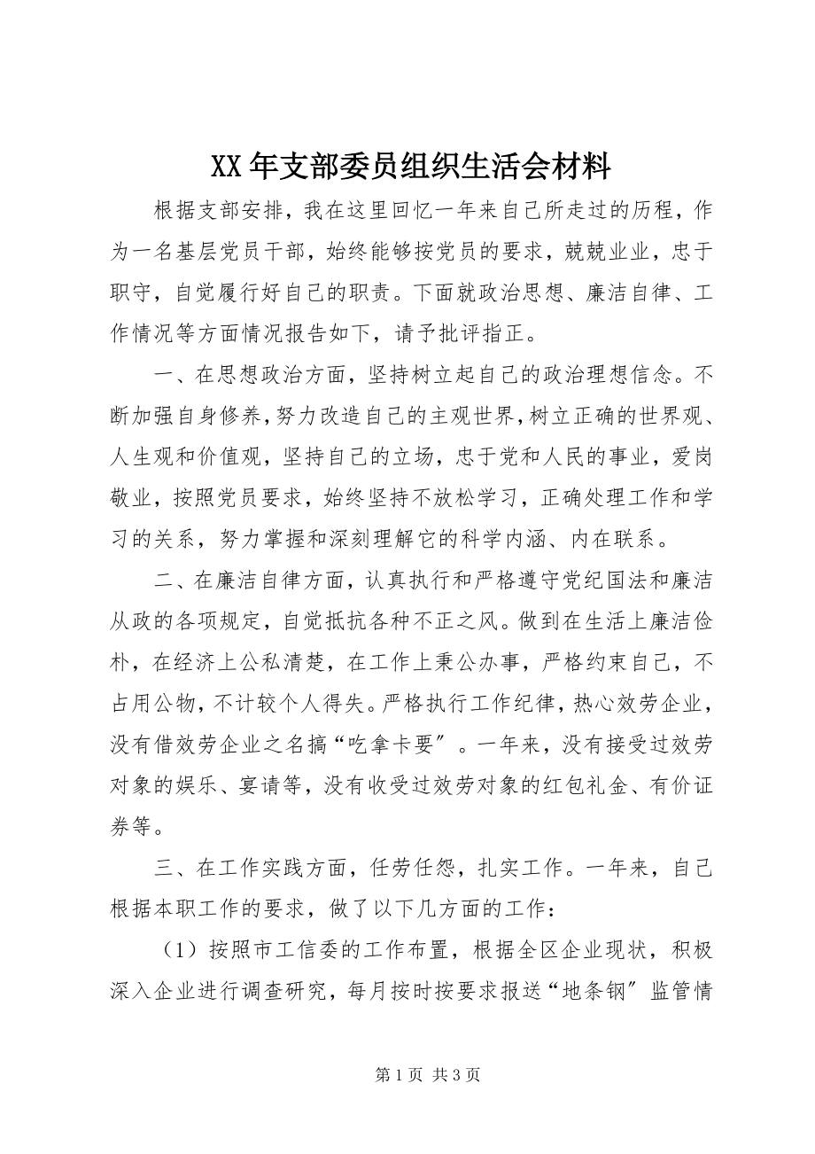 2023年支部委员组织生活会材料.docx_第1页