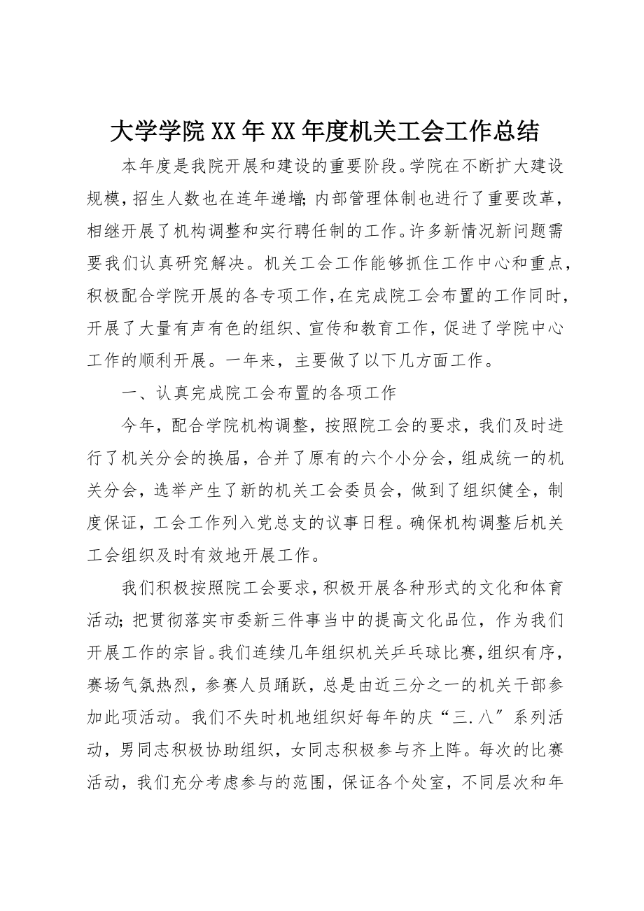 2023年大学学院某年某年度机关工会工作总结.docx_第1页